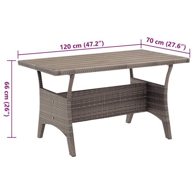 Table de jardin rectangulaire en résine tressée grise 120 x 70 cm