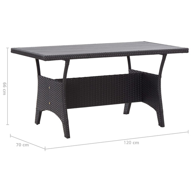 Table de jardin rectangulaire en résine tressée noire 120 x 70 cm