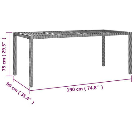 Table de jardin 190 x 90 cm en bois d'acacia massif et résine tressée noire