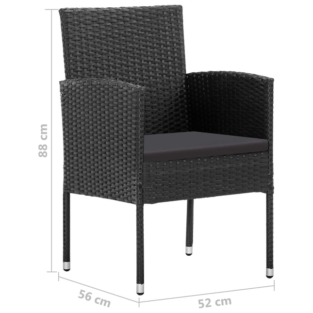 Table et chaises de jardin 4 places en résine tressée noire et acacia massif