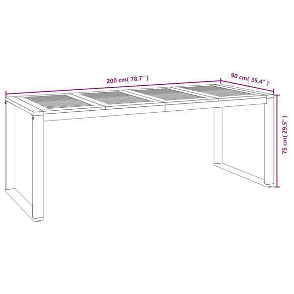 Table de jardin 200 x 90 cm en acacia massif et métal