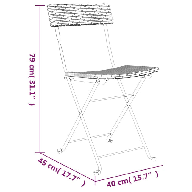 Lot de 2 chaises de jardin pliantes en résine tressée noire et acier