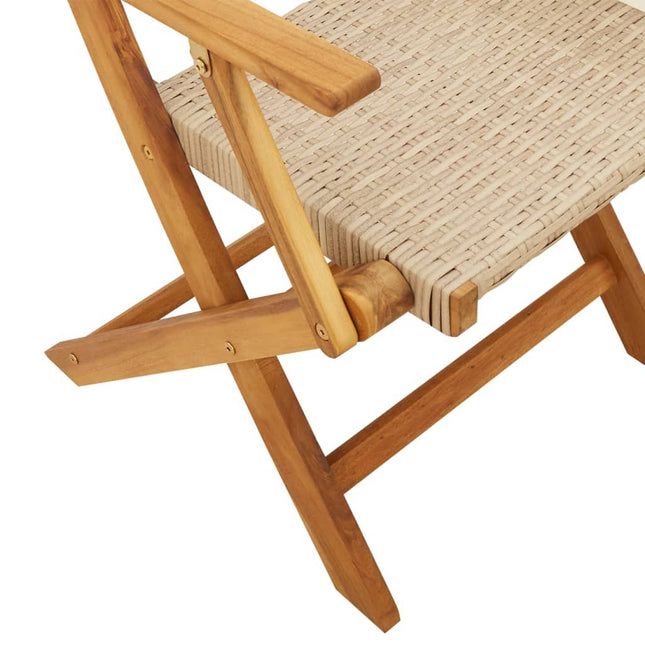 Table et chaises de jardin pliantes 2 places en résine tressée beige et acacia massif