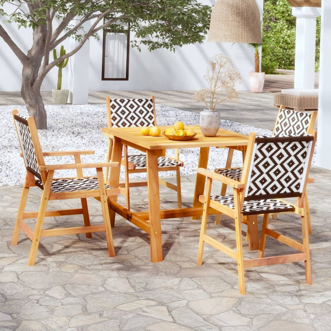 Table de jardin carrée avec 4 chaises en acacia massif et résine tressée
