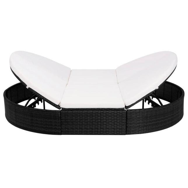 Bain de soleil double 2 places avec coussins en résine tressée noire