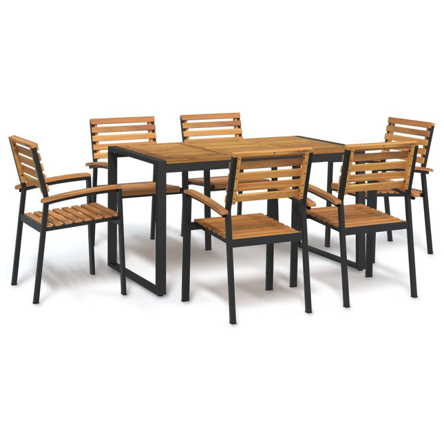 Table et chaises de jardin 6 places en bois d'acacia massif et acier noire