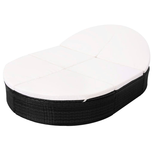 Bain de soleil double 2 places avec coussins en résine tressée noire