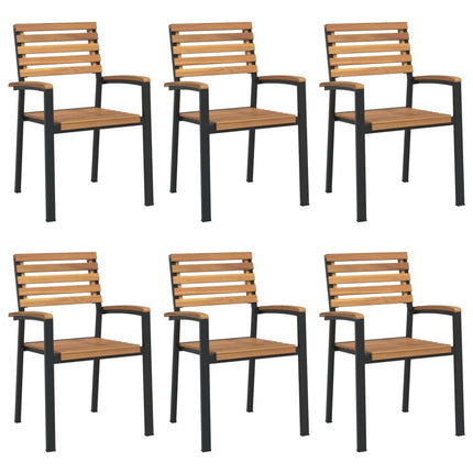 Table et chaises de jardin 6 places en bois d'acacia massif et acier noire