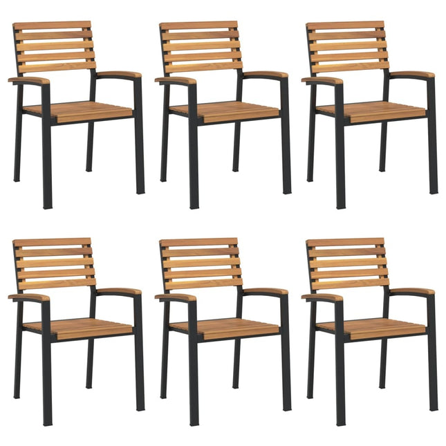Table et chaises de jardin 6 places en bois d'acacia massif et acier noire