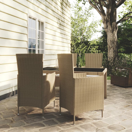 Table et fauteuils de jardin 4 places en résine tressée beige