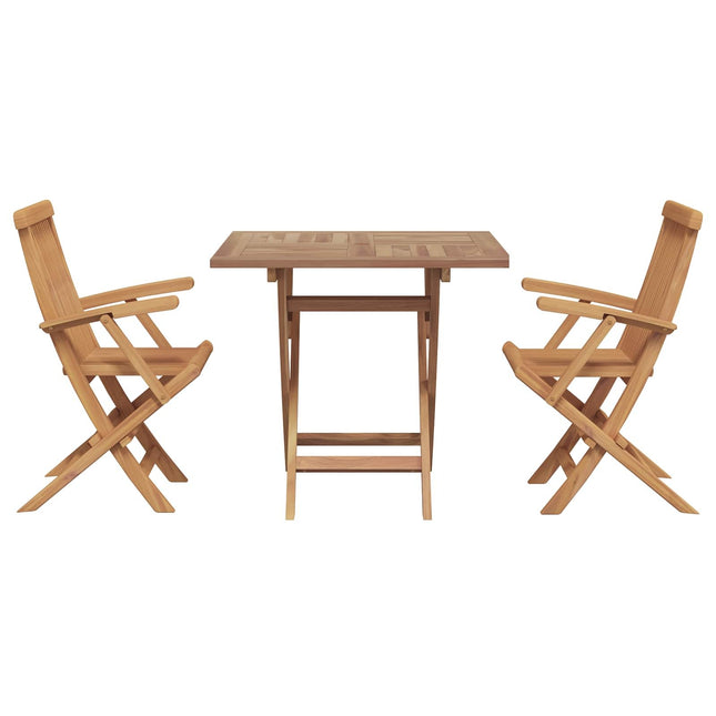 Table carréeee 85 cm et chaises de jardin pliantes 2 places en teck massif