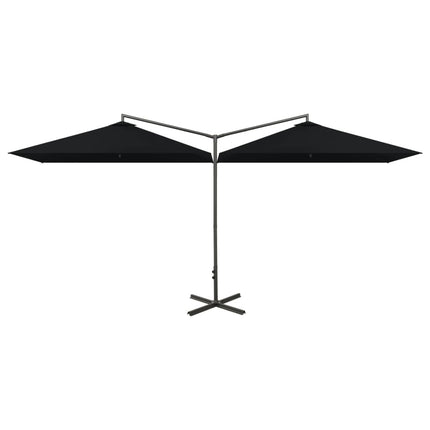 Parasol de jardin double avec mât en acier noir 600 x 300 cm