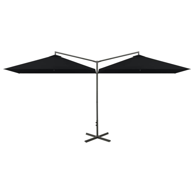 Parasol de jardin double avec mât en acier noir 600 x 300 cm