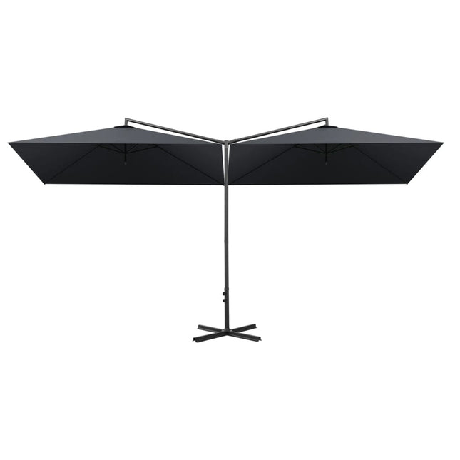Parasol de jardin double avec mât en acier anthracite 600 x 300cm