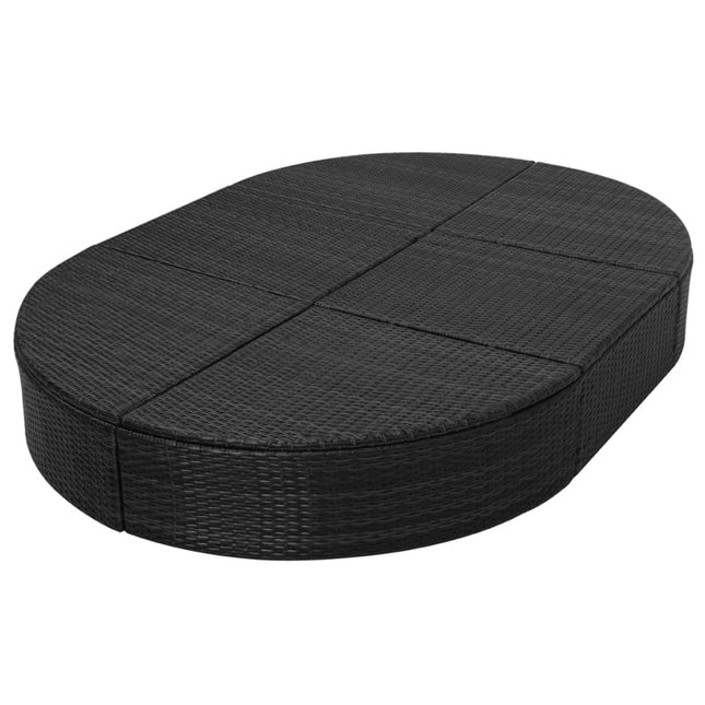 Bain de soleil double 2 places avec coussins en résine tressée noire