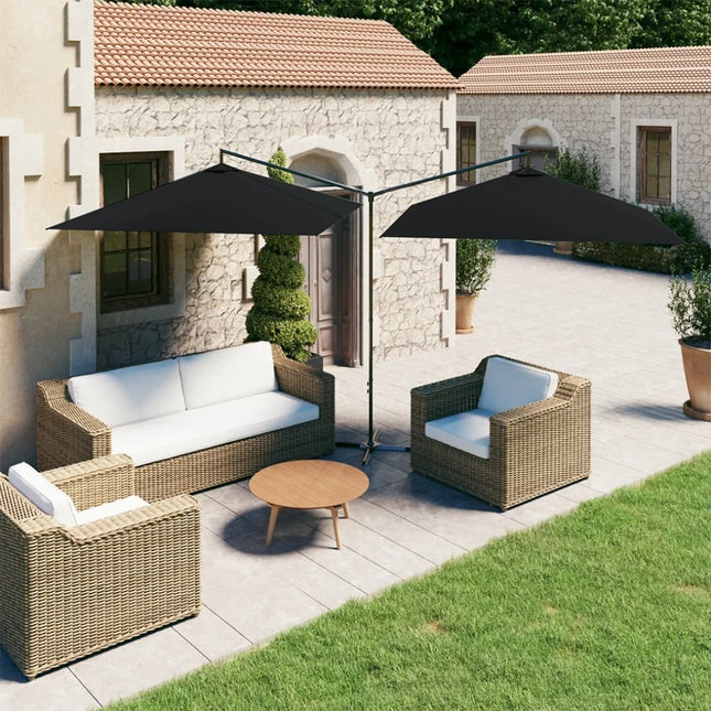 Parasol de jardin double avec mât en acier noir 600 x 300 cm