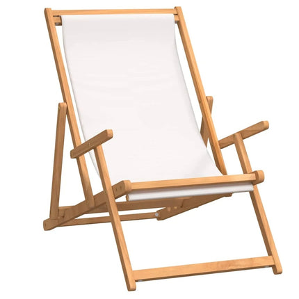 Chaise de plage pliable teck massif crème