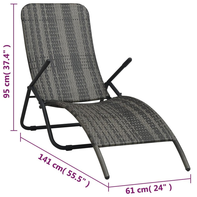 Bain de soleil pliable résine tressée gris chiné réglable