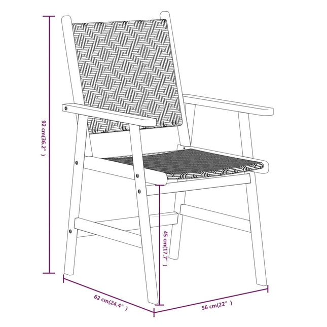 Table de jardin carrée avec 4 chaises en acacia massif et résine tressée