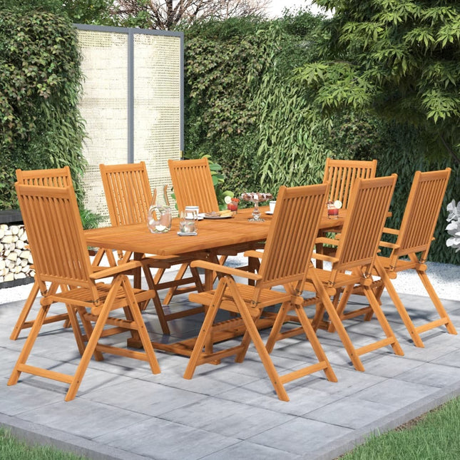 Table extensible 160 à 240 cm et 8 chaises avec accoudoirs multipositions en bois d'acacia massif