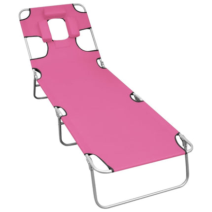 Transat pliant rose avec coussin de tête et dossier réglable