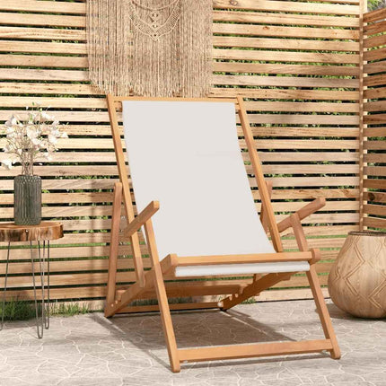 Chaise de plage pliable teck massif crème