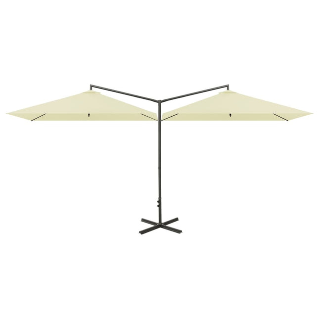 Parasol de jardin double avec mât en acier sable 600 x 300 cm