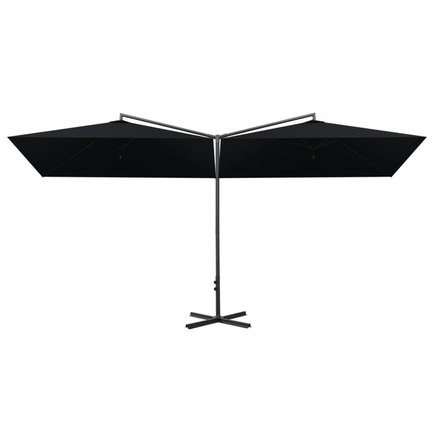 Parasol de jardin double avec mât en acier noir 600 x 300 cm