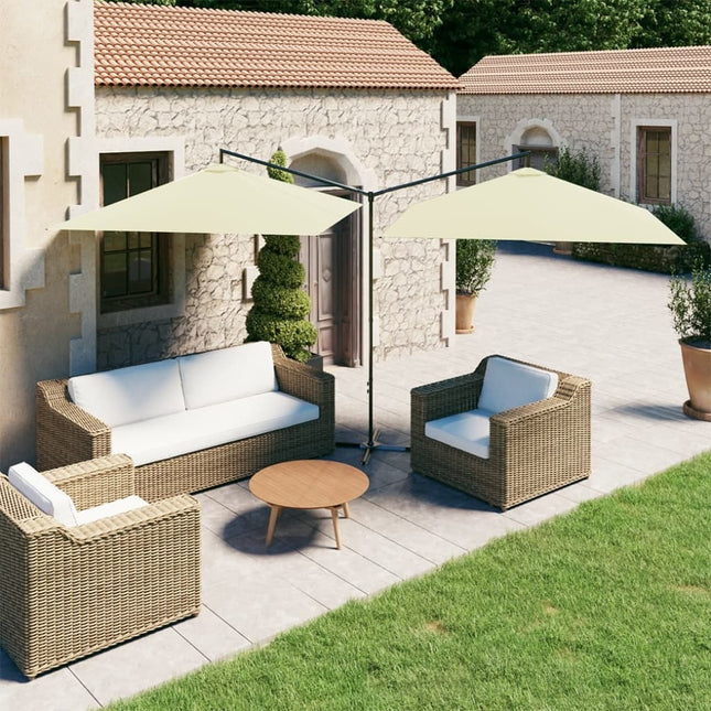 Parasol de jardin double avec mât en acier sable 600 x 300 cm