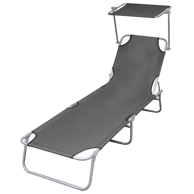 Transat pliable avec auvent acier gris
