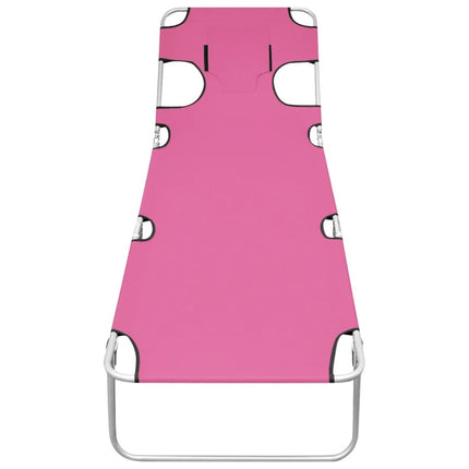 Transat pliant rose avec coussin de tête et dossier réglable