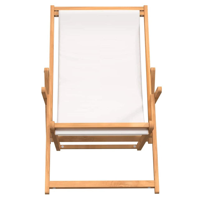 Chaise de plage pliable teck massif crème