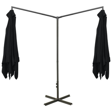 Parasol de jardin double avec mât en acier noir 600 x 300 cm