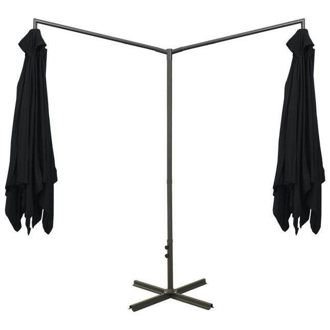 Parasol de jardin double avec mât en acier noir 600 x 300 cm