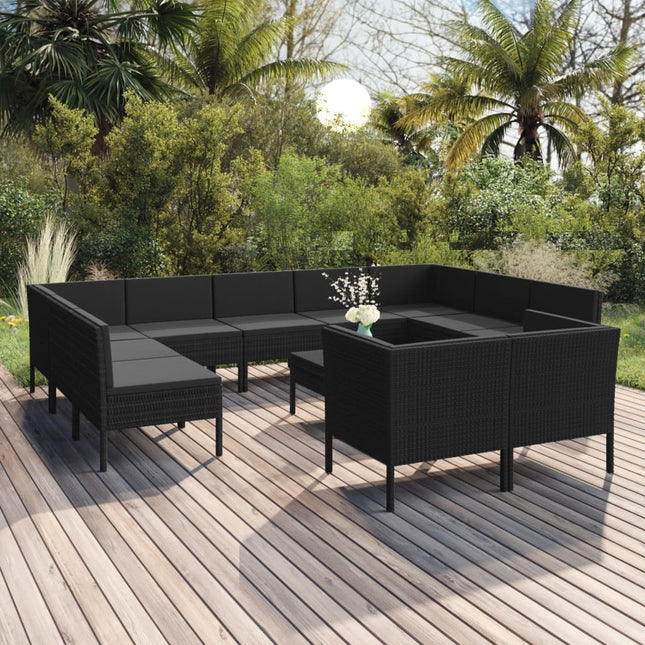 Salon de jardin avec coussins résine tressée noire et table d'appoint