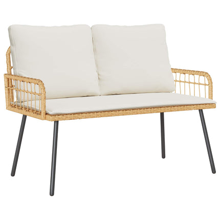 Banc de jardin 2 places avec coussins crème en résine tressée naturelle