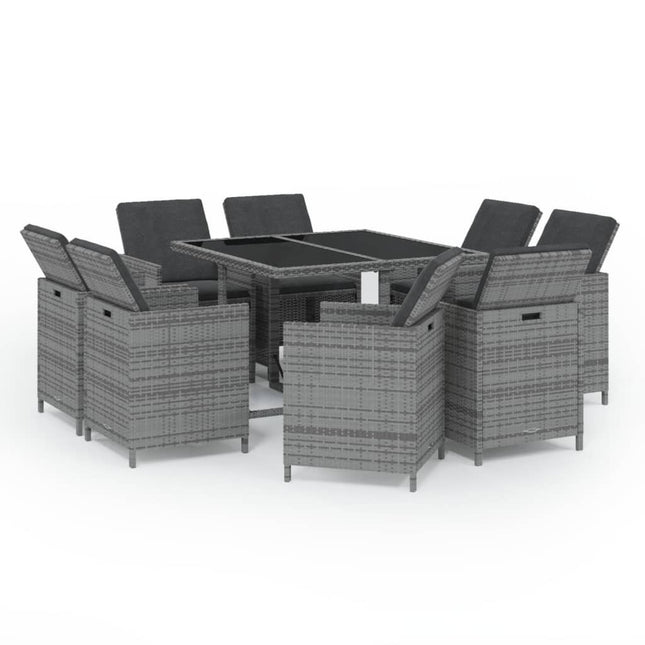 Table et fauteuils de jardin 8 places en résine tressée grise