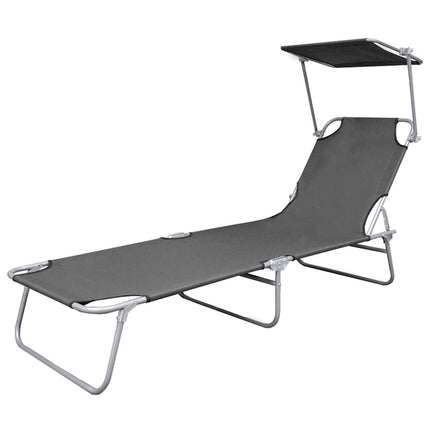 Transat pliable avec auvent acier gris