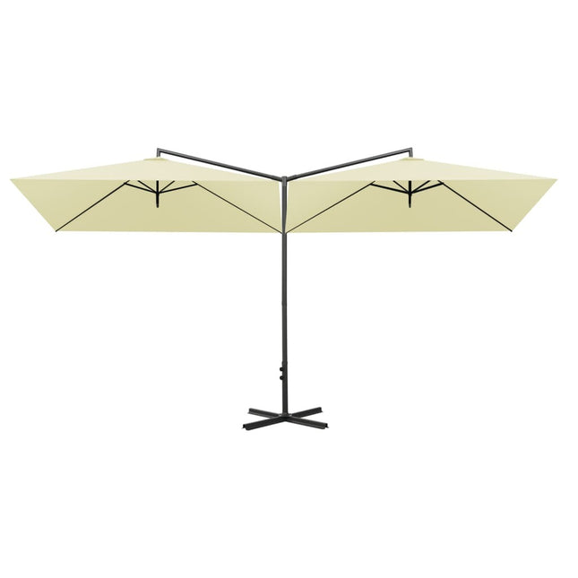 Parasol de jardin double avec mât en acier sable 600 x 300 cm