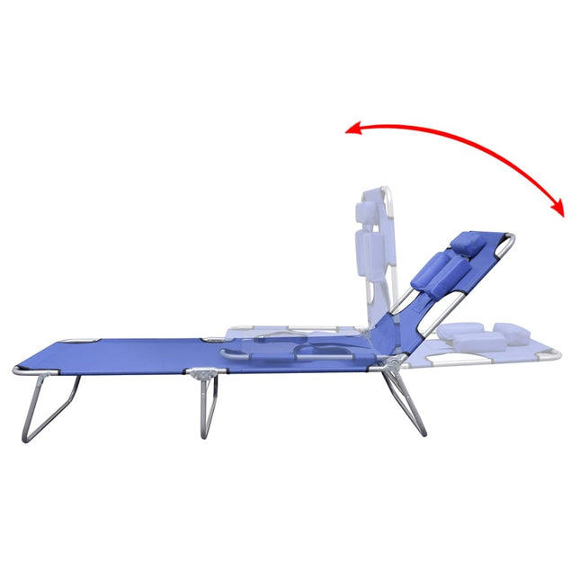 Transat pliant bleu avec coussin de tête et dossier réglable