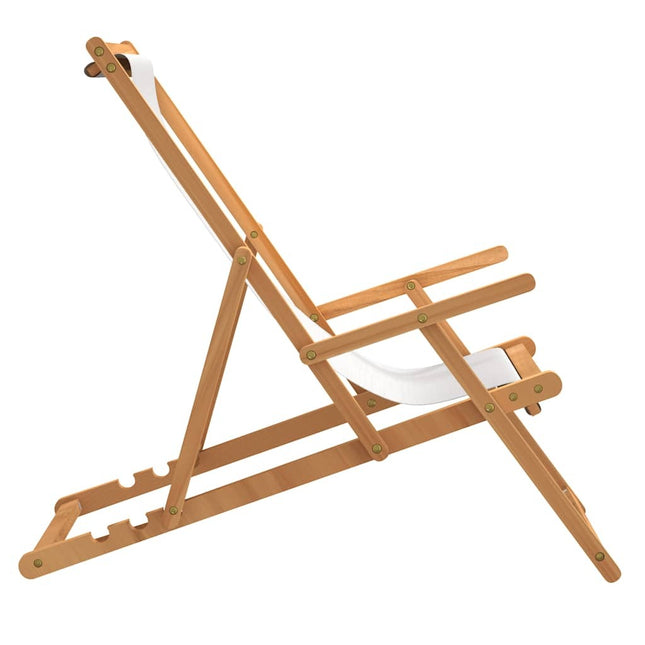 Chaise de plage pliable teck massif crème