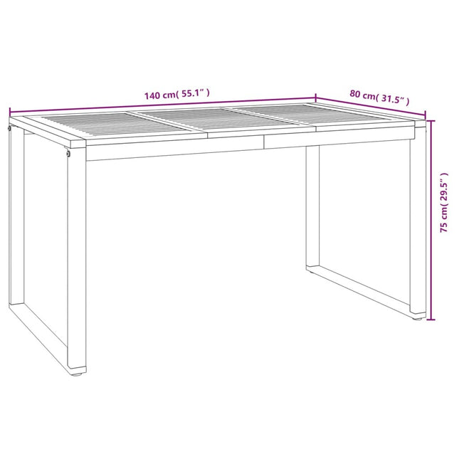 Table et chaises de jardin 6 places en bois d'acacia massif et acier noire