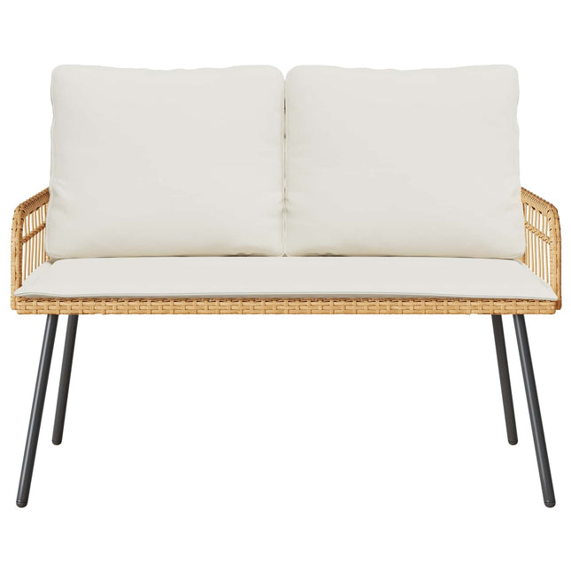 Banc de jardin 2 places avec coussins crème en résine tressée naturelle