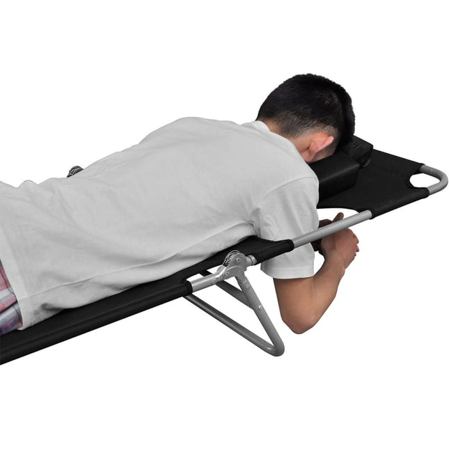 Transat pliant noir avec coussin de tête et dossier réglable