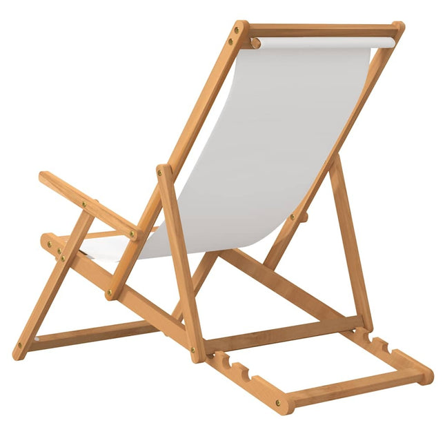 Chaise de plage pliable teck massif crème