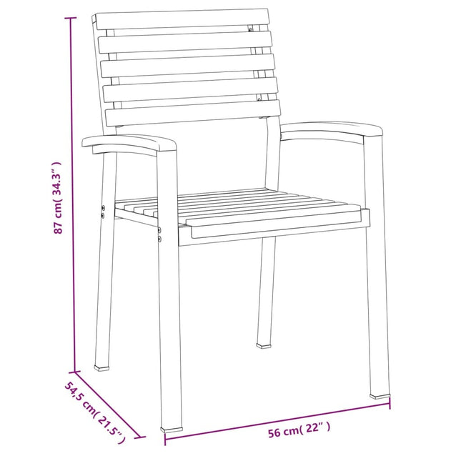 Table et chaises de jardin 6 places en bois d'acacia massif et acier noire