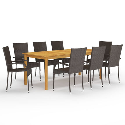 Table et 8 chaises de jardin en résine tressée marron et acacia massif