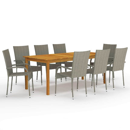 Table et 8 chaises de jardin en résine tressée grise et acacia massif