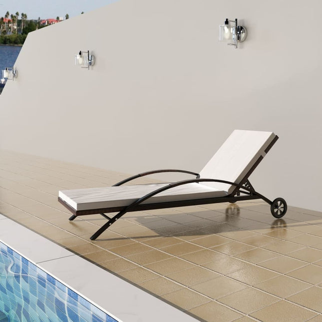 Bain de soleil réglable avec roulettes en résine tressée brun foncé
