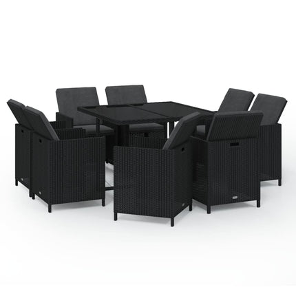 Table et fauteuils de jardin 8 places en résine tressée noire